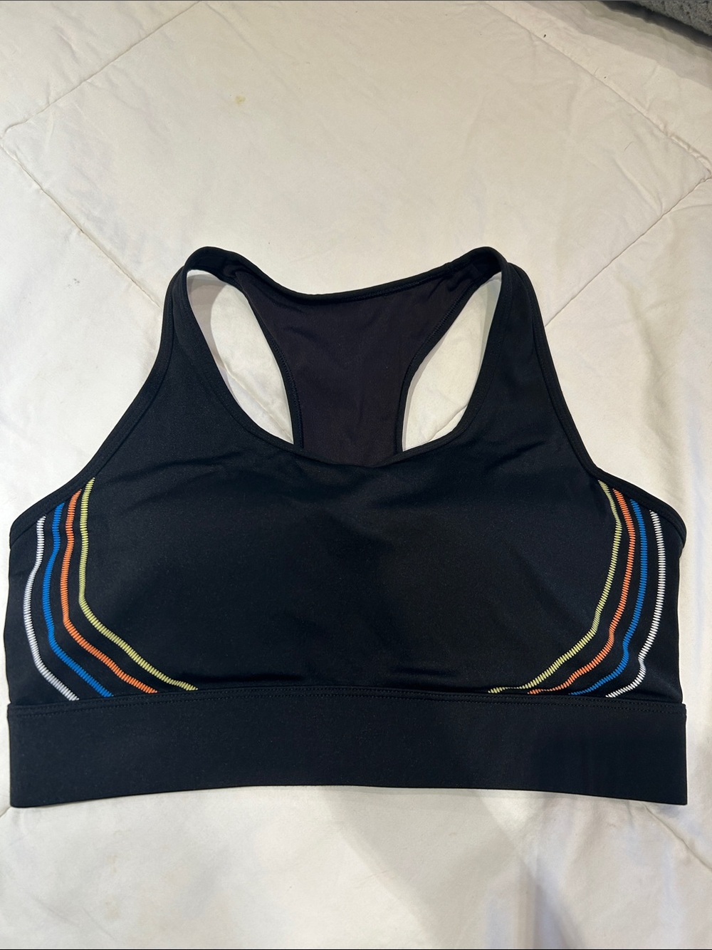 ZYIA Black Racerback Sports Bra with Multicolor Stripe Detailing